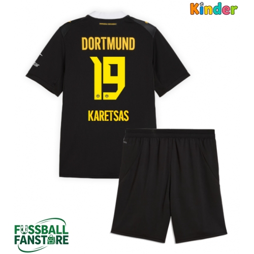 Borussia Dortmund Konstantinos Karetsas #19 Replik Auswärtstrikot Kinder 2026-27 Kurzarm (+ Kurze Hosen)